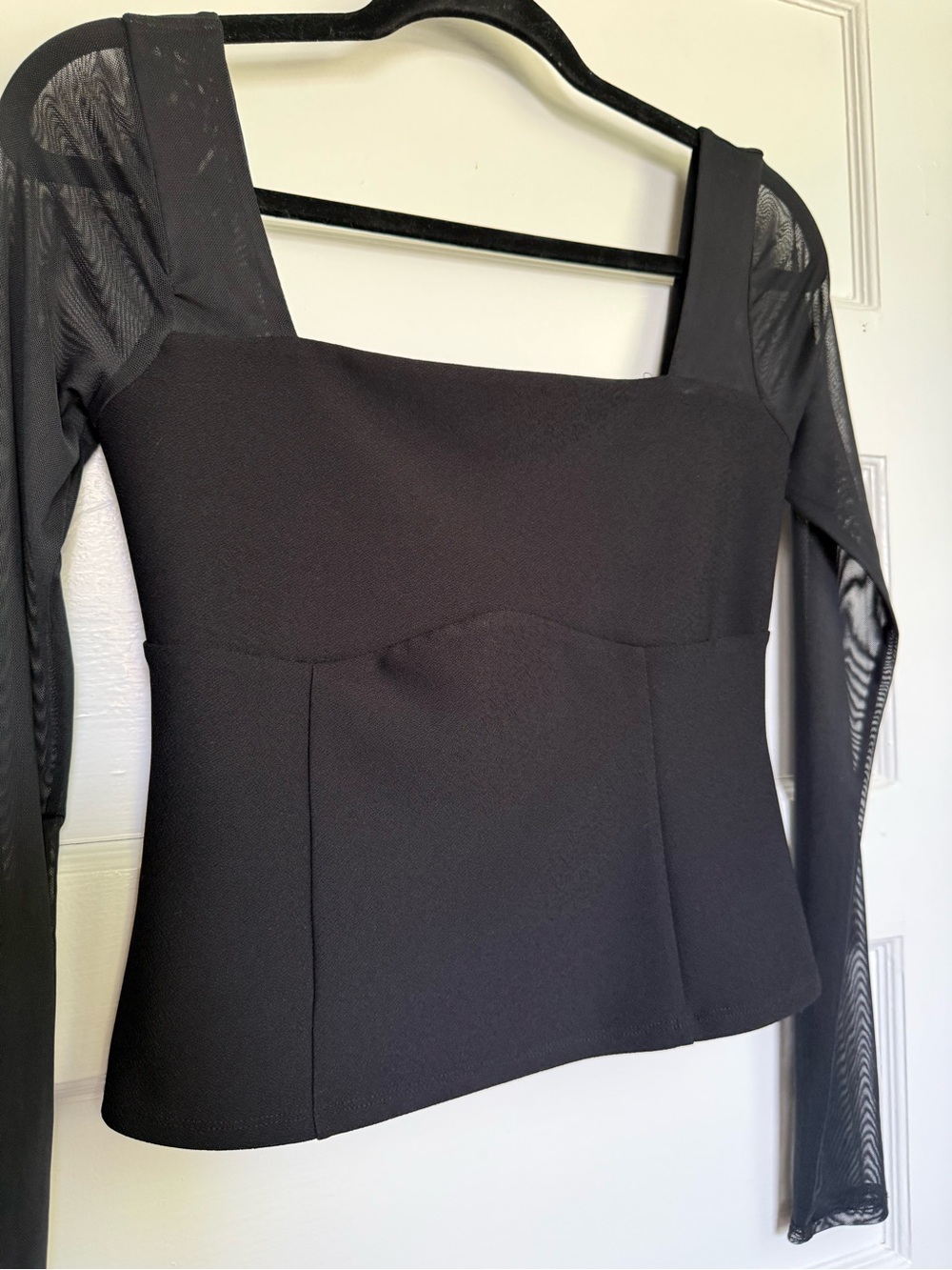 Abercrombie & Fitch Black Square-Neck Long Mesh Sleeve Top Witchy Corset Sz M - Picture 4 of 8